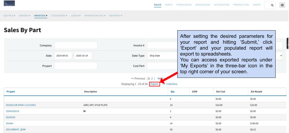 Export reports to spreadsheets.