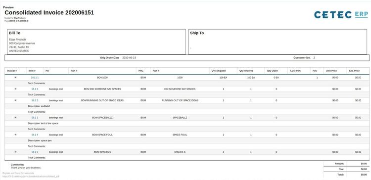 Using Consolidated Invoicing for Partial Shipments in Cetec ERP